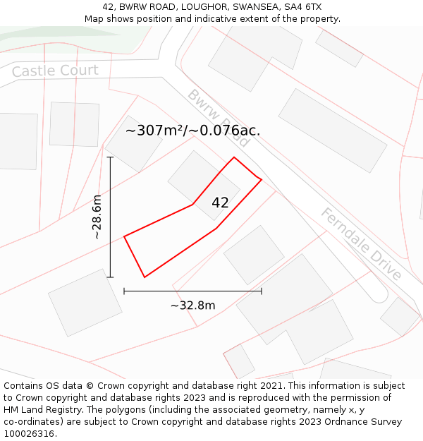 42, BWRW ROAD, LOUGHOR, SWANSEA, SA4 6TX: Plot and title map