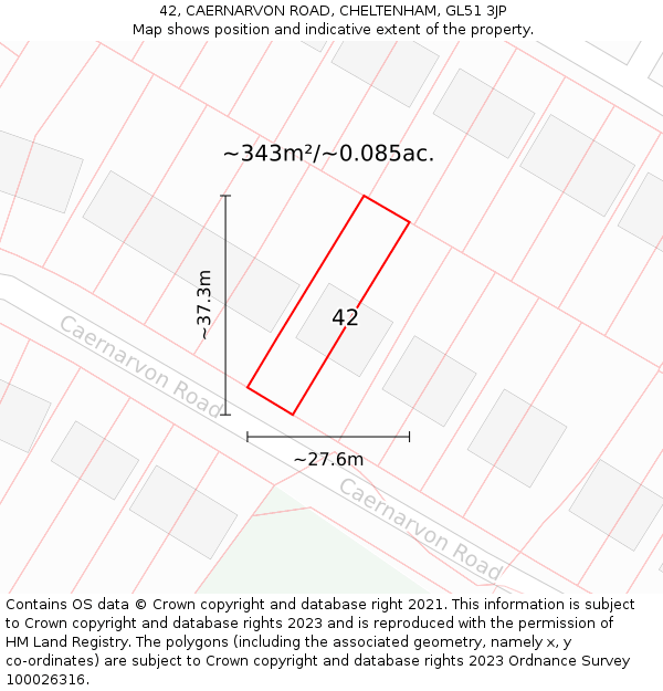42, CAERNARVON ROAD, CHELTENHAM, GL51 3JP: Plot and title map