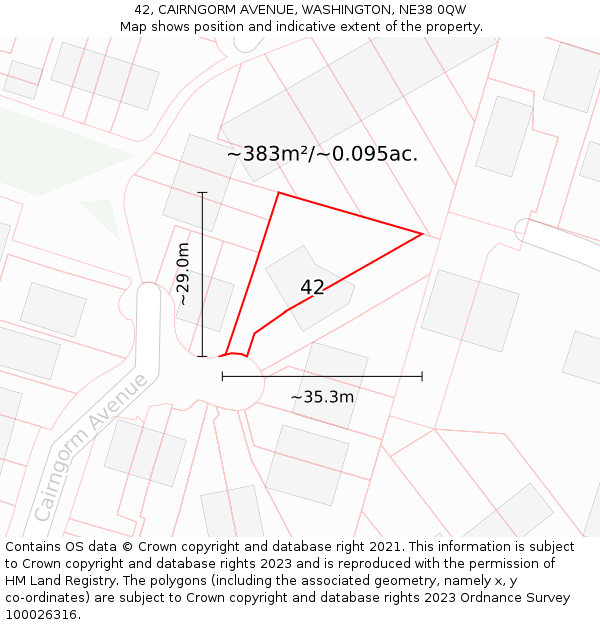 42, CAIRNGORM AVENUE, WASHINGTON, NE38 0QW: Plot and title map