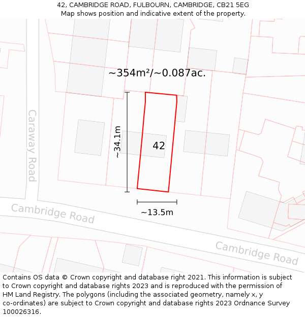 42, CAMBRIDGE ROAD, FULBOURN, CAMBRIDGE, CB21 5EG: Plot and title map