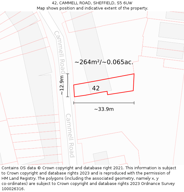 42, CAMMELL ROAD, SHEFFIELD, S5 6UW: Plot and title map