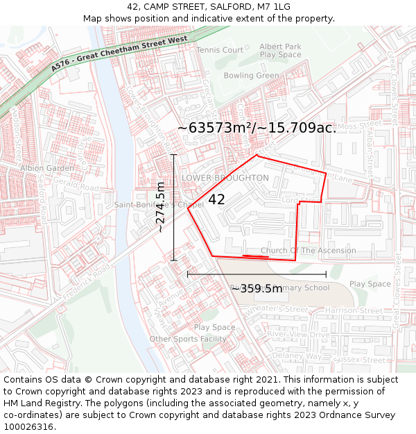 42, CAMP STREET, SALFORD, M7 1LG: Plot and title map