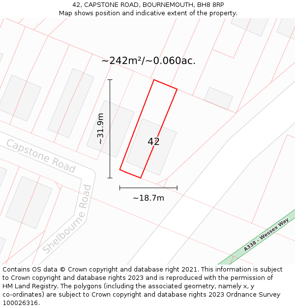 42, CAPSTONE ROAD, BOURNEMOUTH, BH8 8RP: Plot and title map