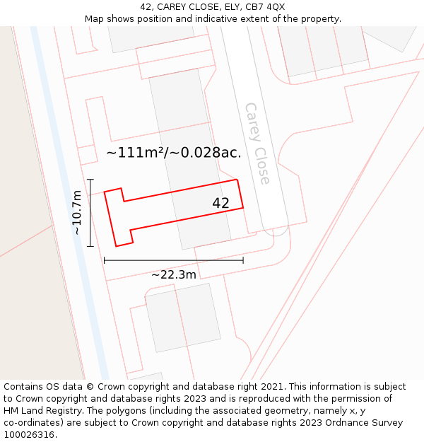 42, CAREY CLOSE, ELY, CB7 4QX: Plot and title map