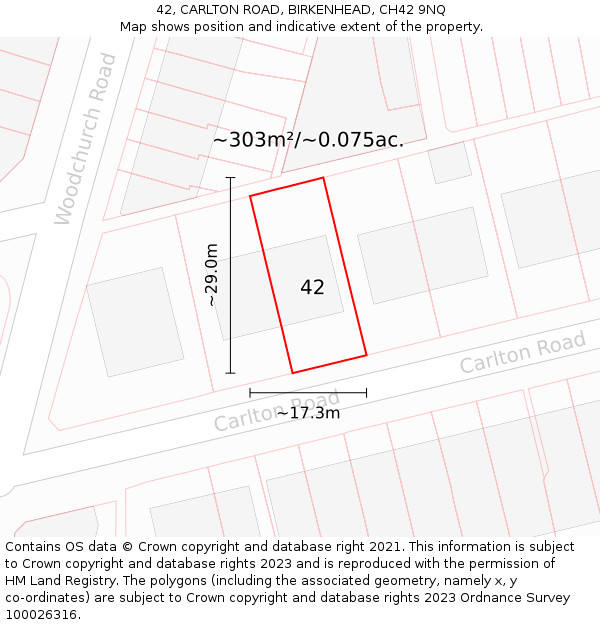 42, CARLTON ROAD, BIRKENHEAD, CH42 9NQ: Plot and title map