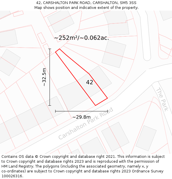 42, CARSHALTON PARK ROAD, CARSHALTON, SM5 3SS: Plot and title map