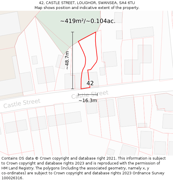 42, CASTLE STREET, LOUGHOR, SWANSEA, SA4 6TU: Plot and title map