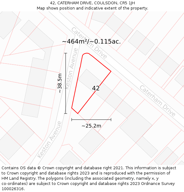 42, CATERHAM DRIVE, COULSDON, CR5 1JH: Plot and title map