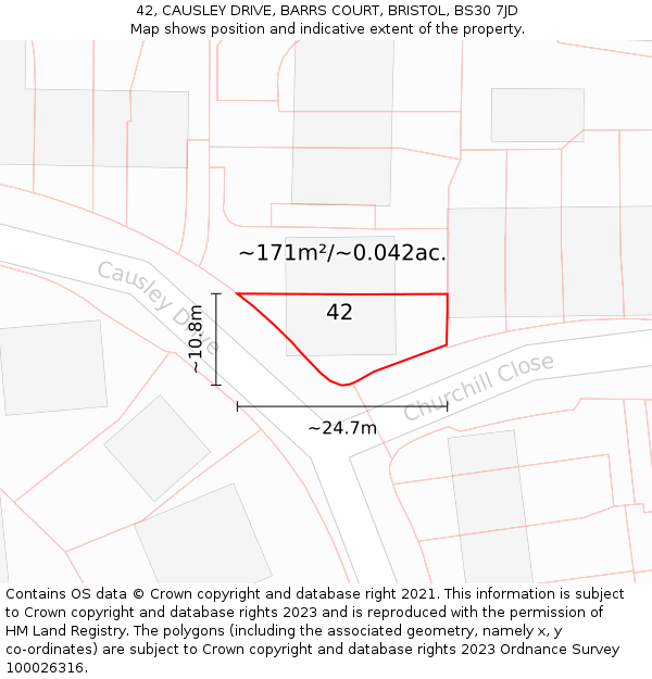 42, CAUSLEY DRIVE, BARRS COURT, BRISTOL, BS30 7JD: Plot and title map