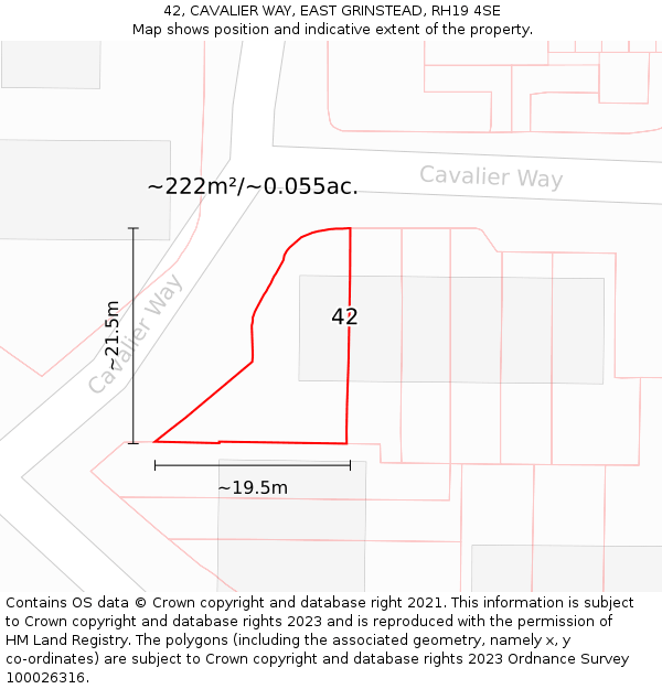 42, CAVALIER WAY, EAST GRINSTEAD, RH19 4SE: Plot and title map