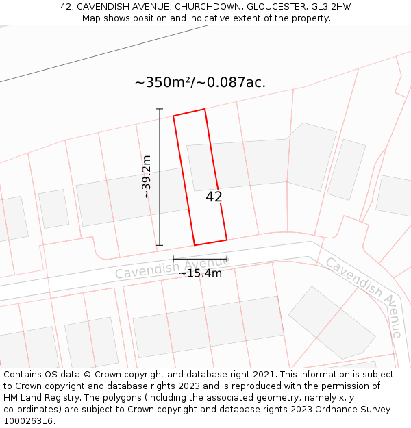 42, CAVENDISH AVENUE, CHURCHDOWN, GLOUCESTER, GL3 2HW: Plot and title map