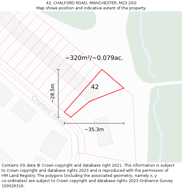 42, CHALFORD ROAD, MANCHESTER, M23 2SG: Plot and title map