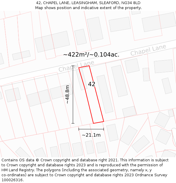 42, CHAPEL LANE, LEASINGHAM, SLEAFORD, NG34 8LD: Plot and title map