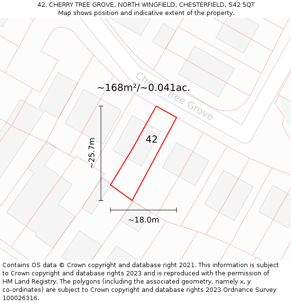 42, CHERRY TREE GROVE, NORTH WINGFIELD, CHESTERFIELD, S42 5QT: Plot and title map