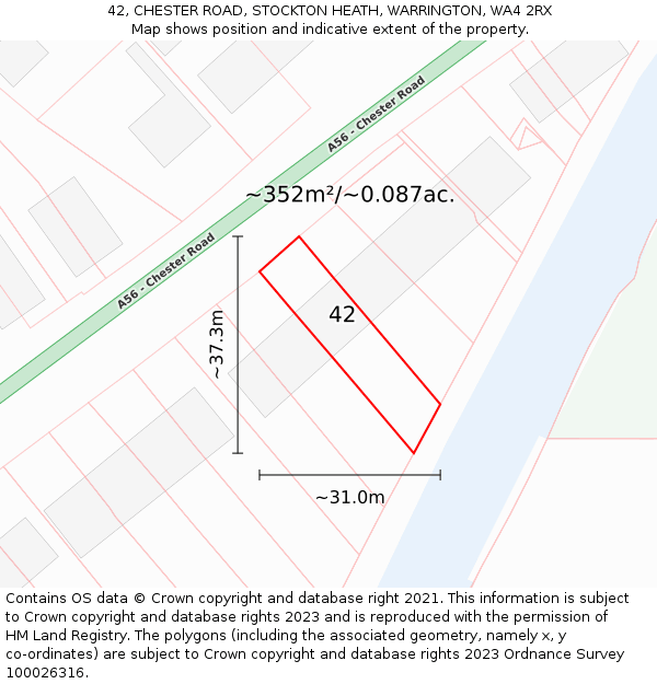 42, CHESTER ROAD, STOCKTON HEATH, WARRINGTON, WA4 2RX: Plot and title map