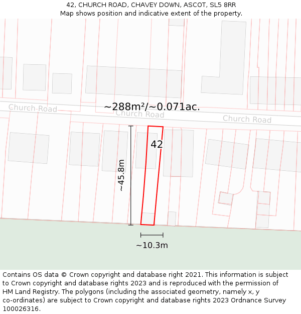 42, CHURCH ROAD, CHAVEY DOWN, ASCOT, SL5 8RR: Plot and title map