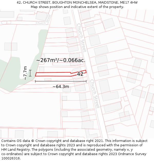 42, CHURCH STREET, BOUGHTON MONCHELSEA, MAIDSTONE, ME17 4HW: Plot and title map