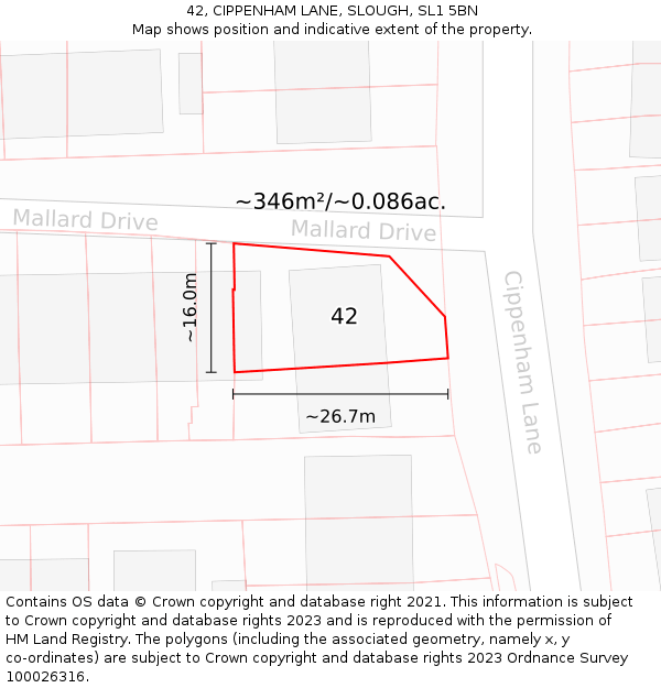 42, CIPPENHAM LANE, SLOUGH, SL1 5BN: Plot and title map