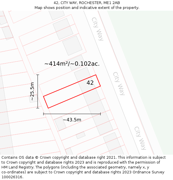 42, CITY WAY, ROCHESTER, ME1 2AB: Plot and title map