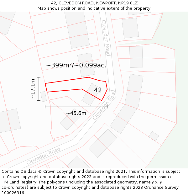 42, CLEVEDON ROAD, NEWPORT, NP19 8LZ: Plot and title map