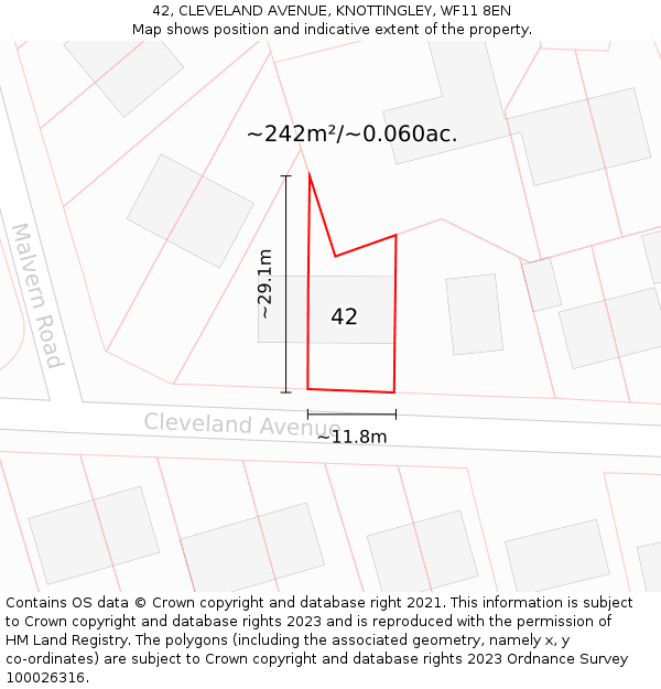 42, CLEVELAND AVENUE, KNOTTINGLEY, WF11 8EN: Plot and title map