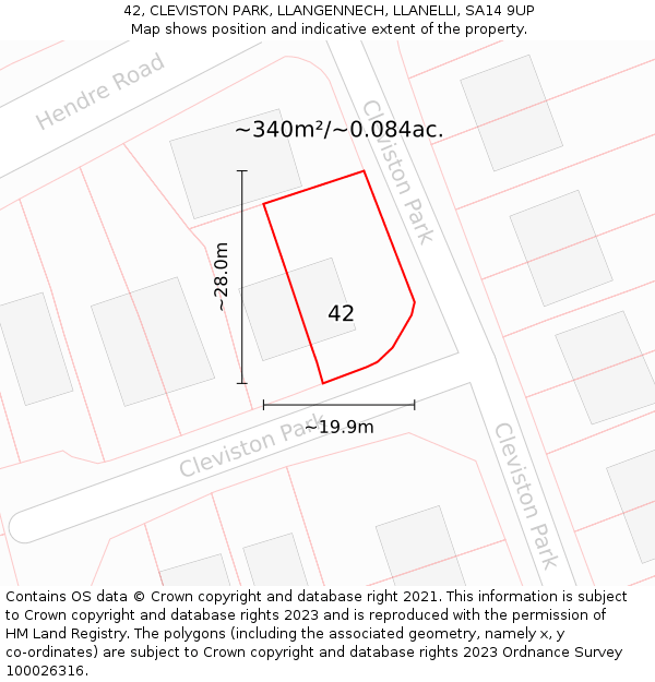 42, CLEVISTON PARK, LLANGENNECH, LLANELLI, SA14 9UP: Plot and title map