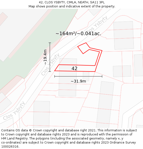 42, CLOS YSBYTY, CIMLA, NEATH, SA11 3PL: Plot and title map