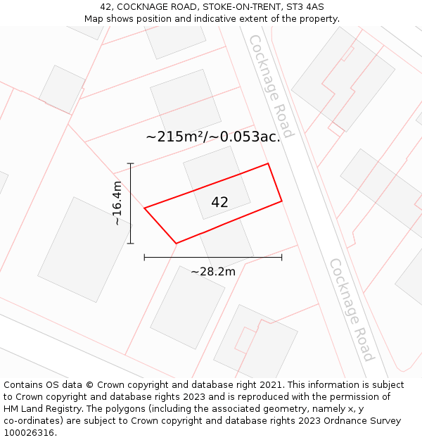42, COCKNAGE ROAD, STOKE-ON-TRENT, ST3 4AS: Plot and title map