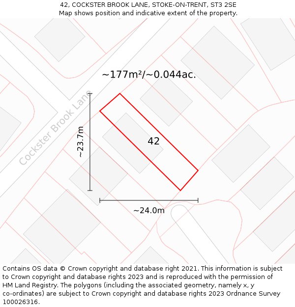 42, COCKSTER BROOK LANE, STOKE-ON-TRENT, ST3 2SE: Plot and title map