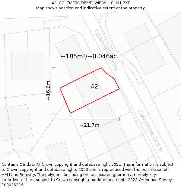 42, COLEMERE DRIVE, WIRRAL, CH61 7XT: Plot and title map