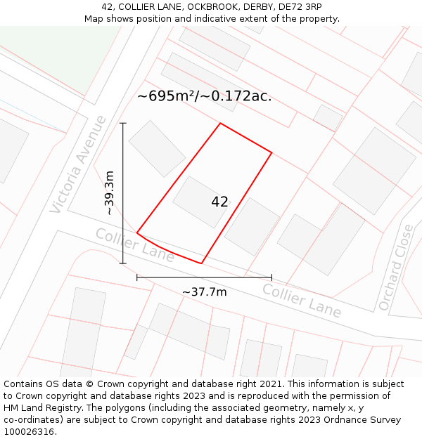 42, COLLIER LANE, OCKBROOK, DERBY, DE72 3RP: Plot and title map