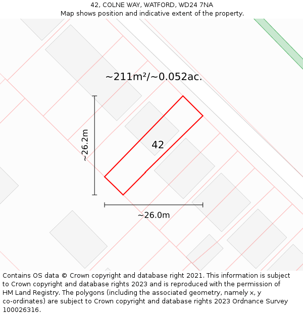 42, COLNE WAY, WATFORD, WD24 7NA: Plot and title map