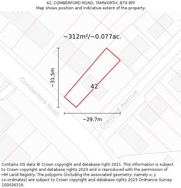 42, COMBERFORD ROAD, TAMWORTH, B79 8PF: Plot and title map