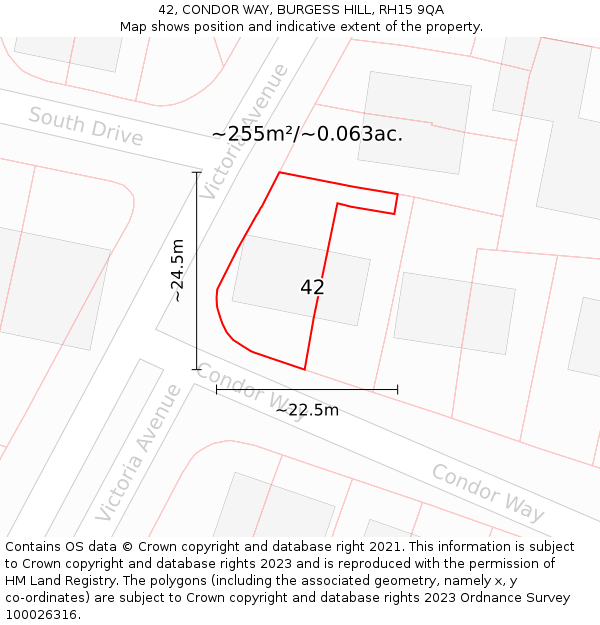 42, CONDOR WAY, BURGESS HILL, RH15 9QA: Plot and title map