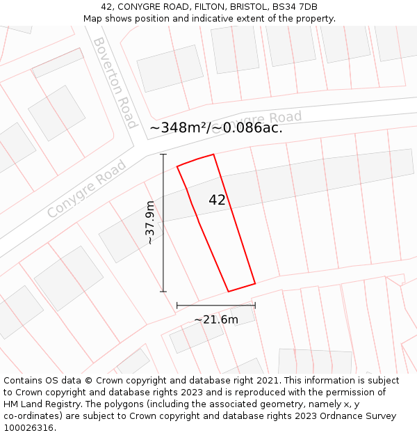 42, CONYGRE ROAD, FILTON, BRISTOL, BS34 7DB: Plot and title map