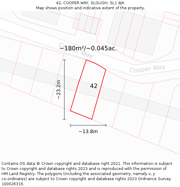 42, COOPER WAY, SLOUGH, SL1 9JA: Plot and title map