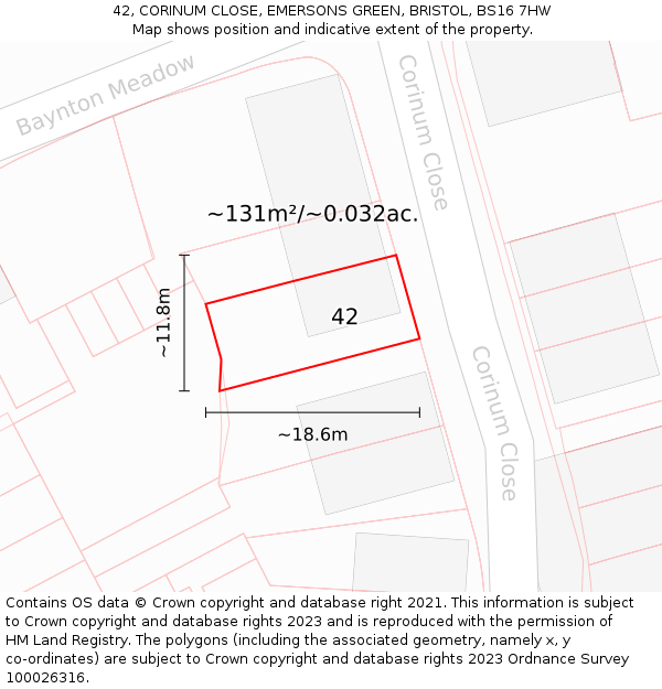 42, CORINUM CLOSE, EMERSONS GREEN, BRISTOL, BS16 7HW: Plot and title map