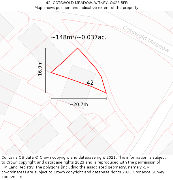 42, COTSWOLD MEADOW, WITNEY, OX28 5FB: Plot and title map