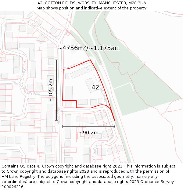 42, COTTON FIELDS, WORSLEY, MANCHESTER, M28 3UA: Plot and title map