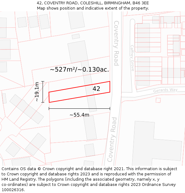 42, COVENTRY ROAD, COLESHILL, BIRMINGHAM, B46 3EE: Plot and title map