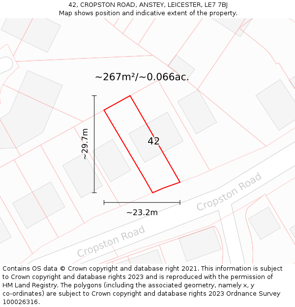 42, CROPSTON ROAD, ANSTEY, LEICESTER, LE7 7BJ: Plot and title map