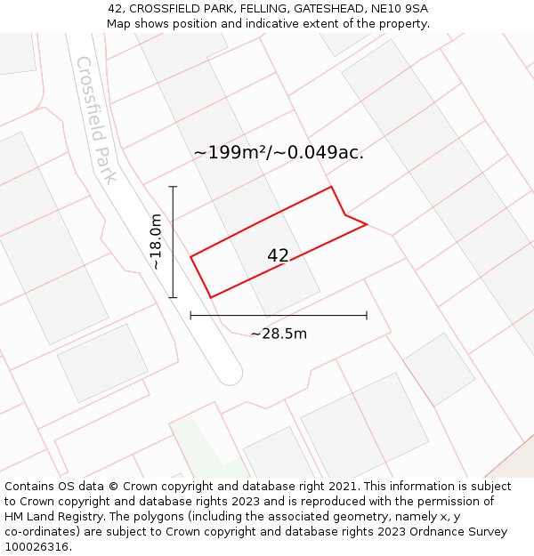 42, CROSSFIELD PARK, FELLING, GATESHEAD, NE10 9SA: Plot and title map