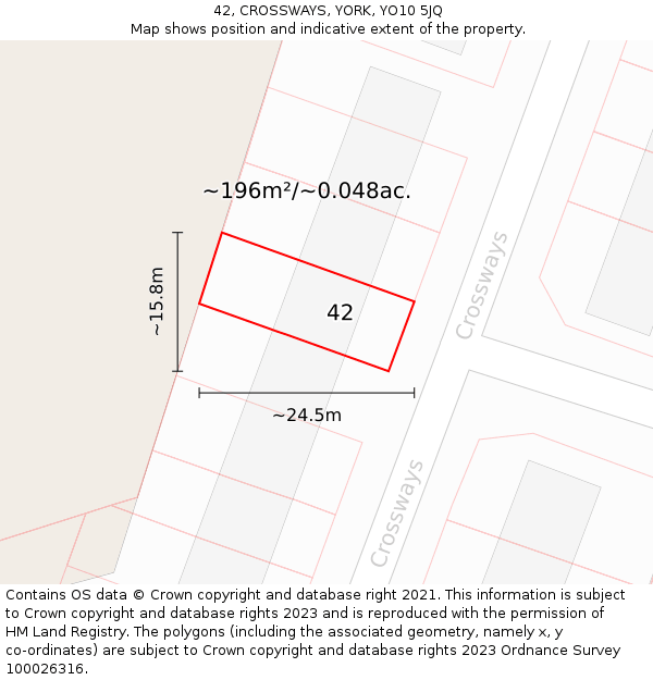 42, CROSSWAYS, YORK, YO10 5JQ: Plot and title map