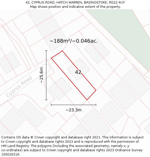 42, CYPRUS ROAD, HATCH WARREN, BASINGSTOKE, RG22 4UY: Plot and title map