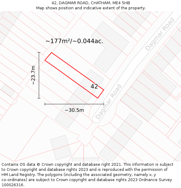 42, DAGMAR ROAD, CHATHAM, ME4 5HB: Plot and title map