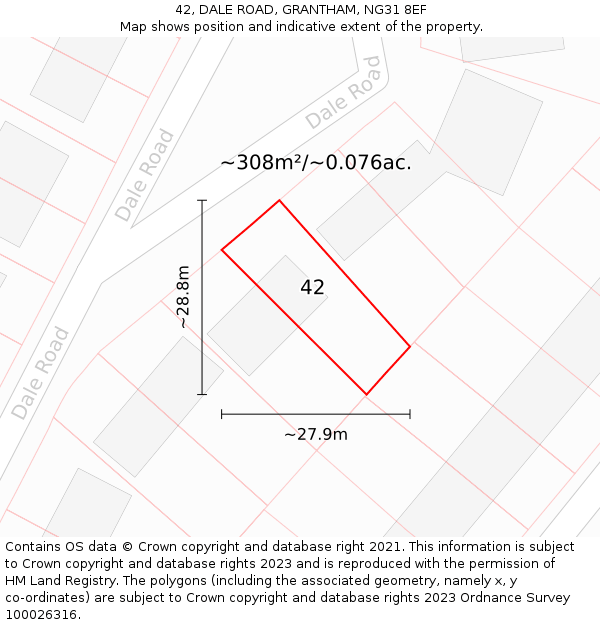 42, DALE ROAD, GRANTHAM, NG31 8EF: Plot and title map