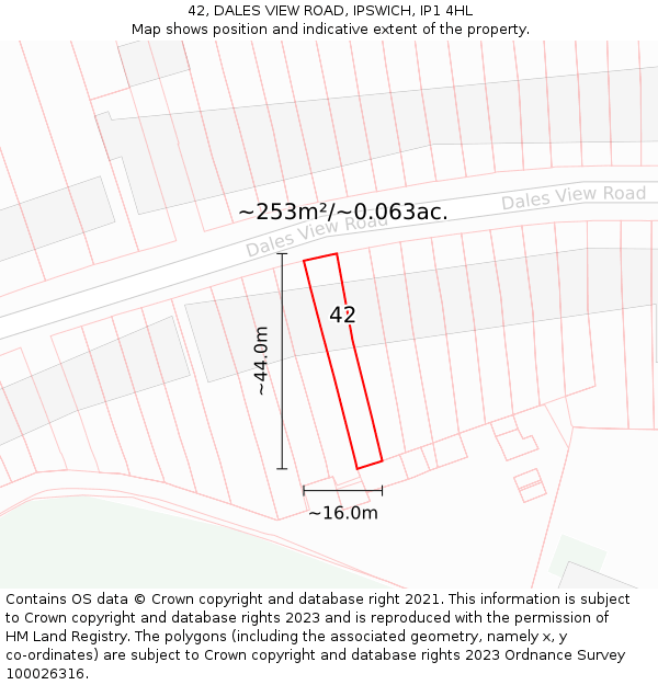 42, DALES VIEW ROAD, IPSWICH, IP1 4HL: Plot and title map