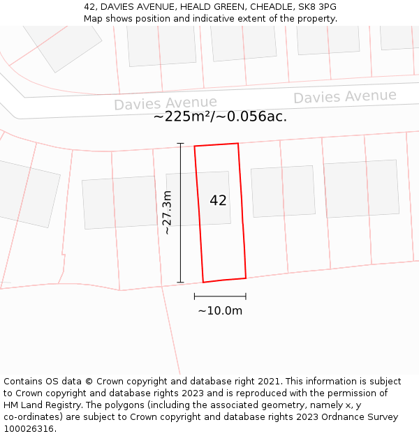 42, DAVIES AVENUE, HEALD GREEN, CHEADLE, SK8 3PG: Plot and title map