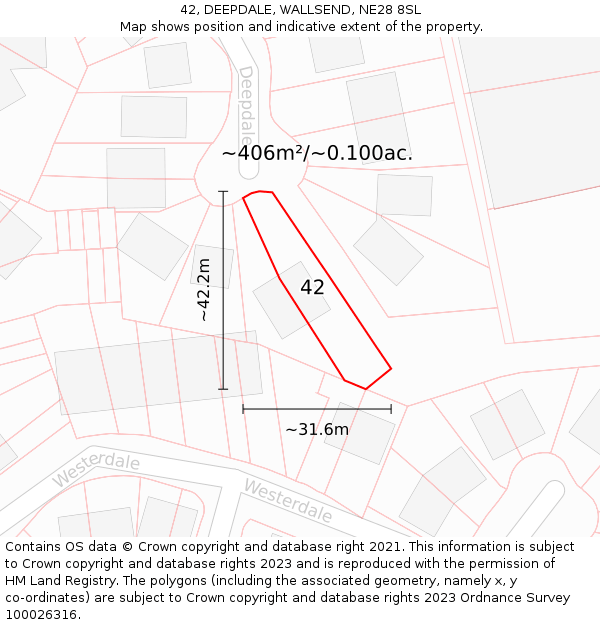 42, DEEPDALE, WALLSEND, NE28 8SL: Plot and title map