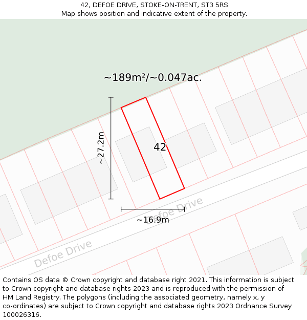 42, DEFOE DRIVE, STOKE-ON-TRENT, ST3 5RS: Plot and title map